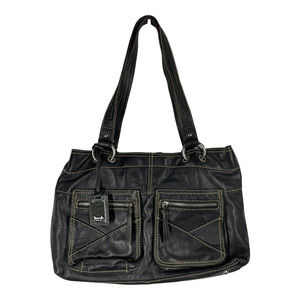 Tignanello Leather Shoulder Bag Black Purse Multicolor Stripe Classic Handbag